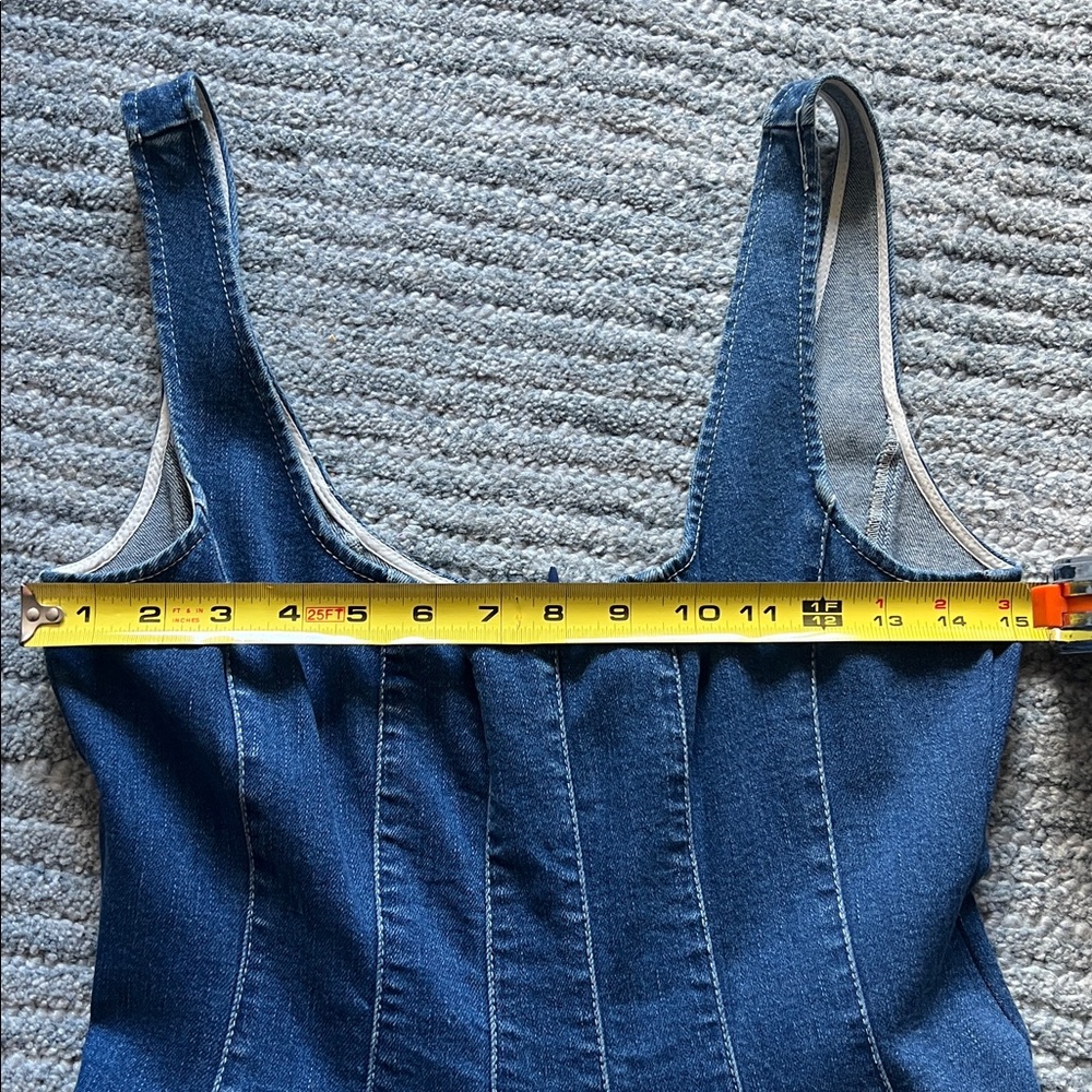 STAUD Mini Wells Dark Blue Denim Sleeveless A-Line Dress - Picture 14 of 16